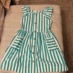J.Crew crew cuts Girls' Green and White Striped Button-Front Dress